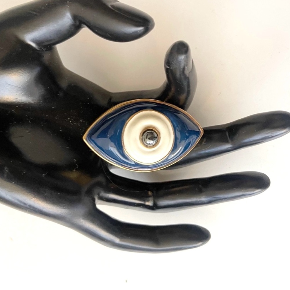 TORY BURCH ring ‎ evil eye adjustable  signed fits 6-7